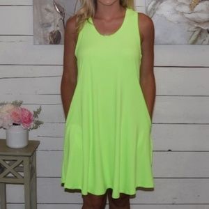 Sleeveless Solid Swing Dress with Pockets - Neon G